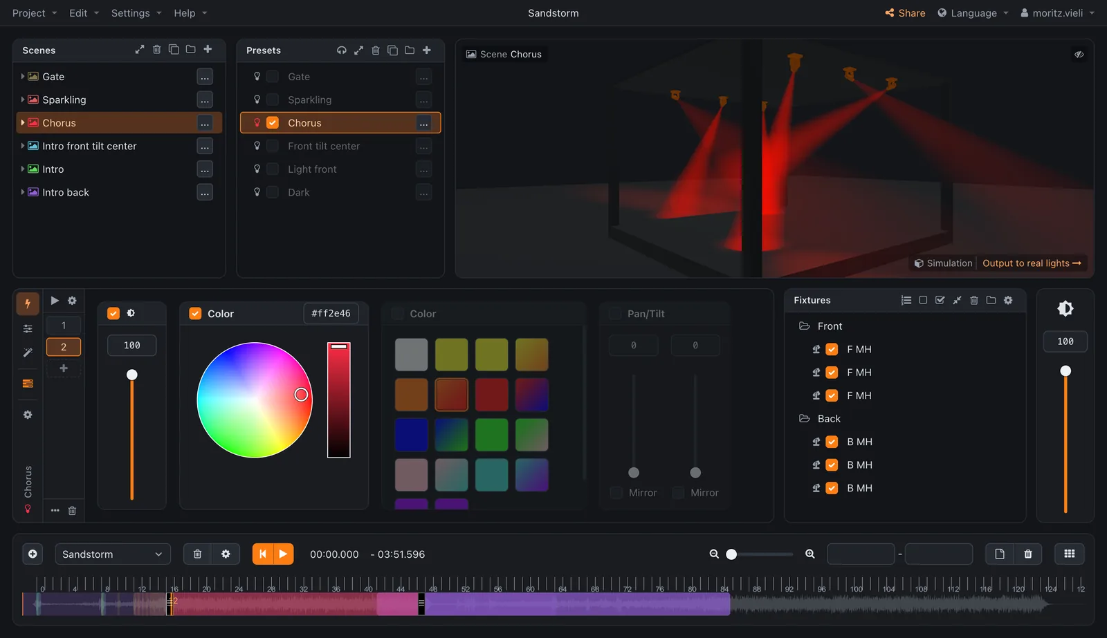The Rocket Show lighting designer with a 3D stage preview